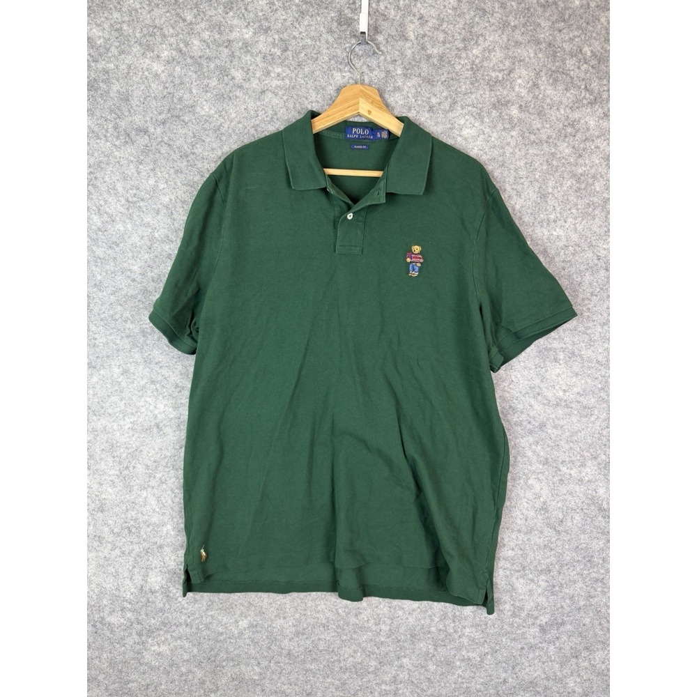 Polo Ralph Lauren Shirt Men's XL Polo Bear Green Casual Graphic Short Sleeve